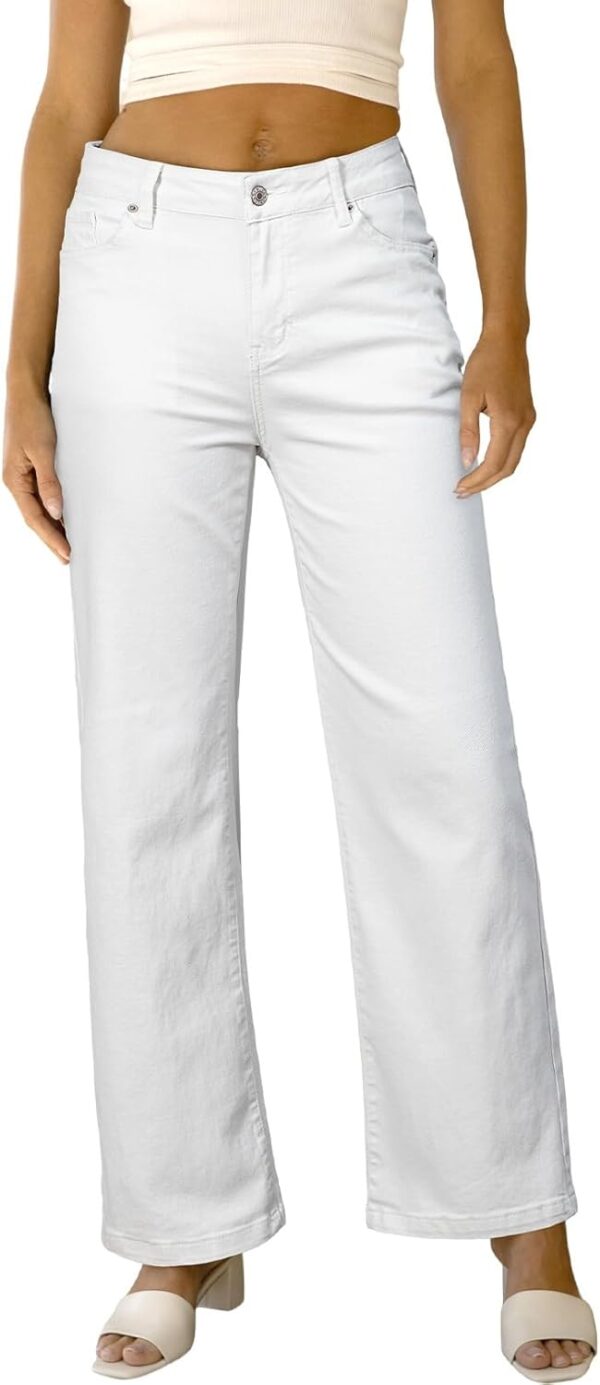 Women’s high waisted wide leg jeans with pockets, casual denim style