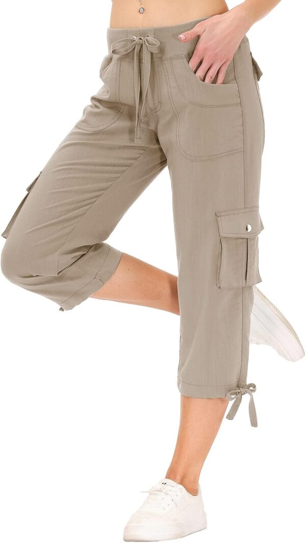Affordable women's capris with pockets shown in casual style