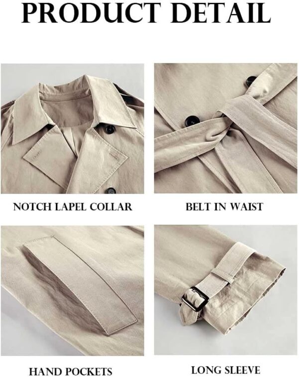 Best women's double-breasted trench coat with belt, windproof design