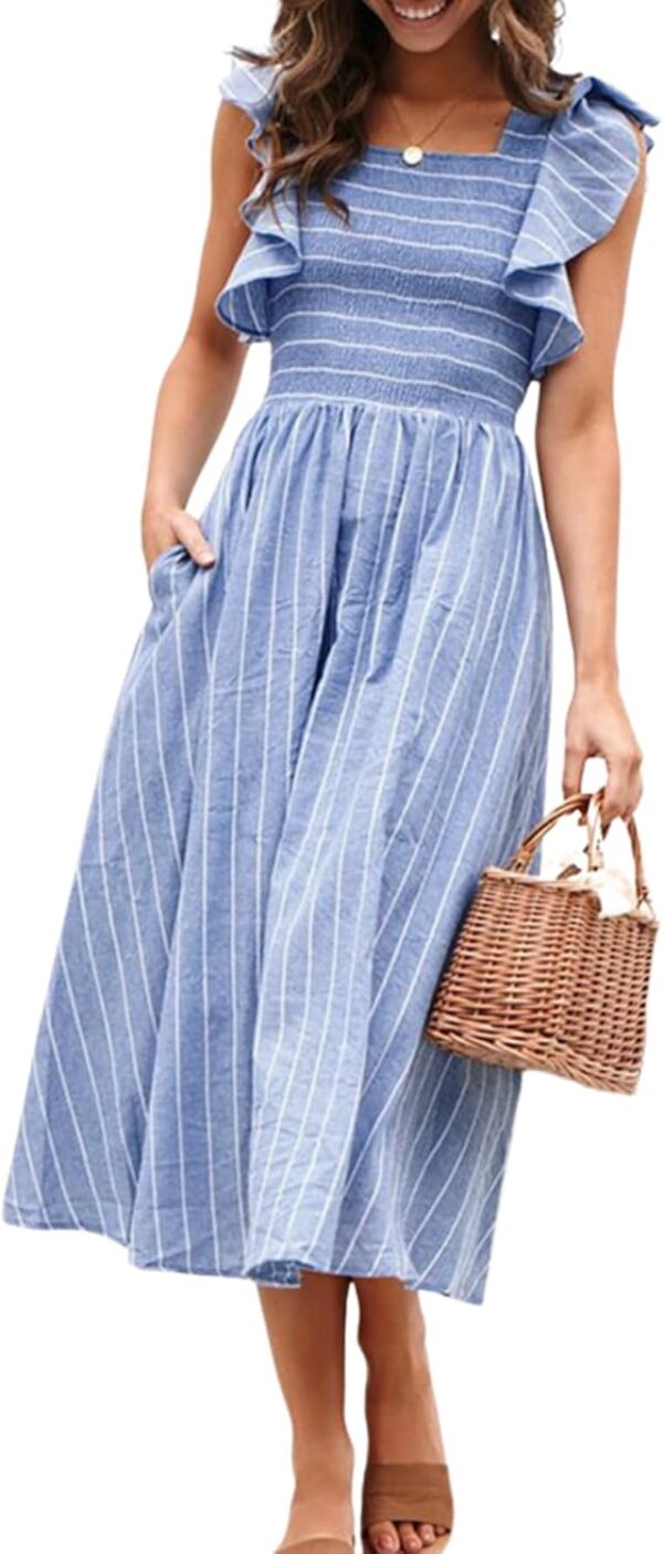Women's casual summer midi dress in linen with pockets, short sleeve design