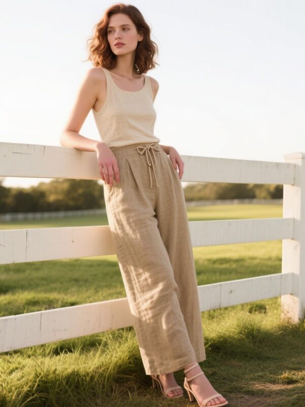 High waisted palazzo pants for women in lightweight linen fabric