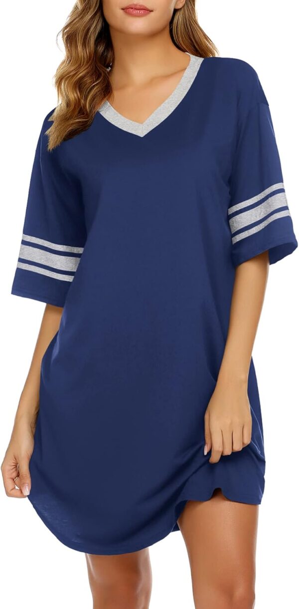 Women's cotton sleep shirt in color block design with short sleeves