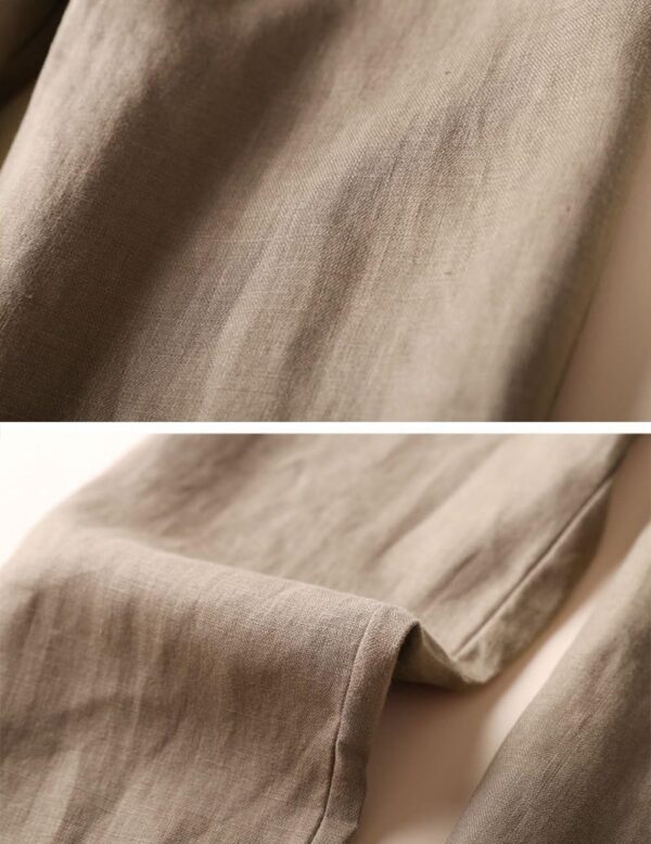 Women's linen tapered pants with drawstring elastic waist, ankle length view