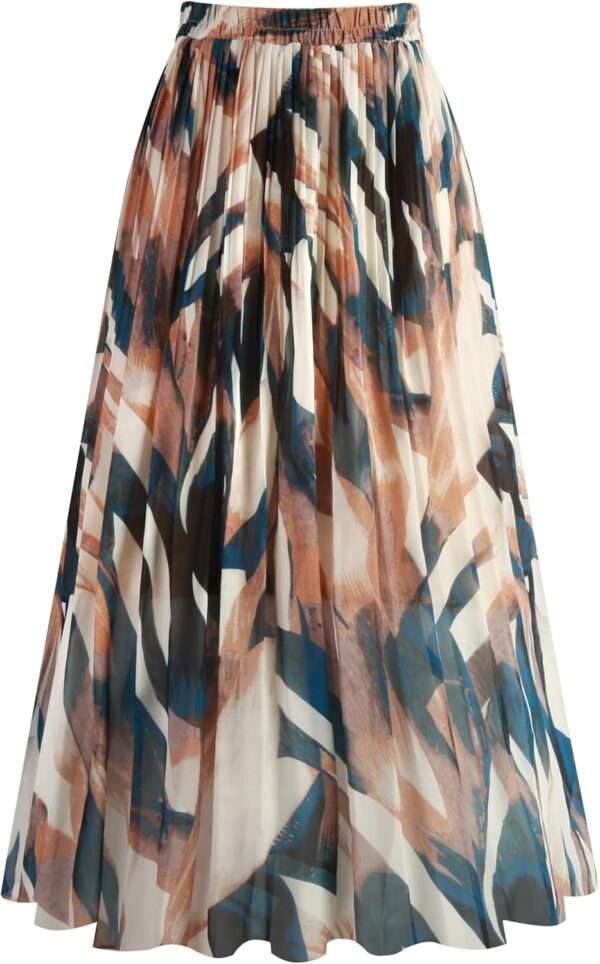 Women's A-line chiffon pleated midi skirt with elastic waist in light color