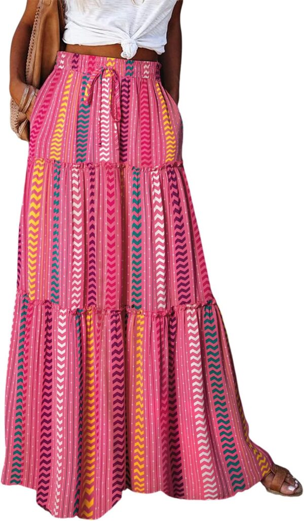 Women's boho floral maxi skirt in ruffle style, perfect for summer wear