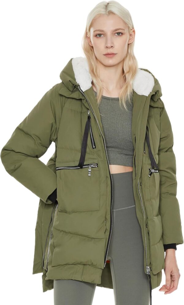 Orolay women's thickened down jacket in black, front view on a white background