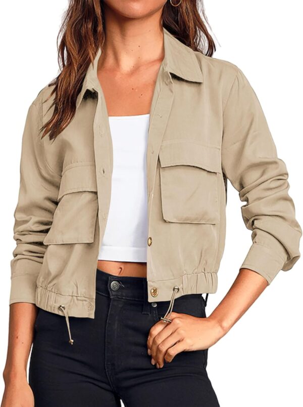 Women's lightweight military cropped jacket with button details