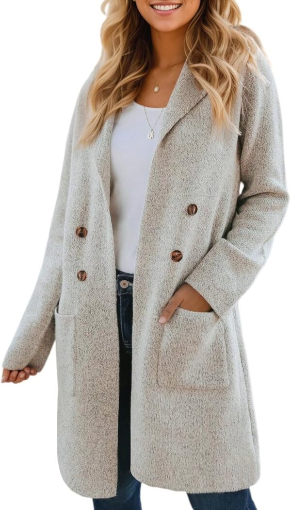 Trendy women cardigan in a long knit style, featuring a stylish blazer look