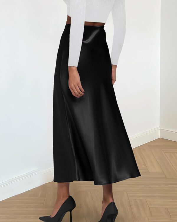High waist satin midi skirt in elegant A-line style