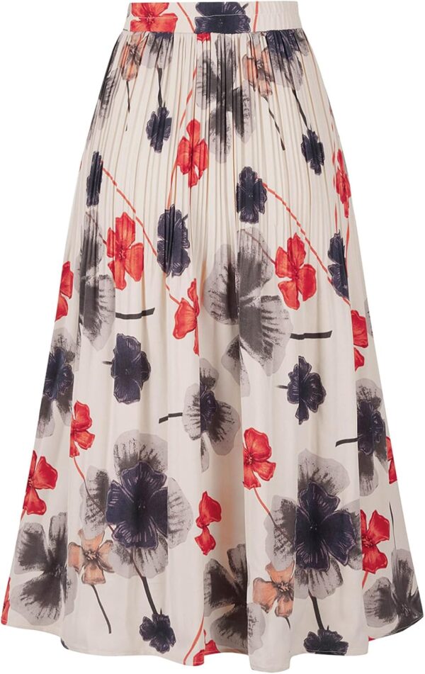 Leopard print pleated A-line midi skirt for women, high waisted design