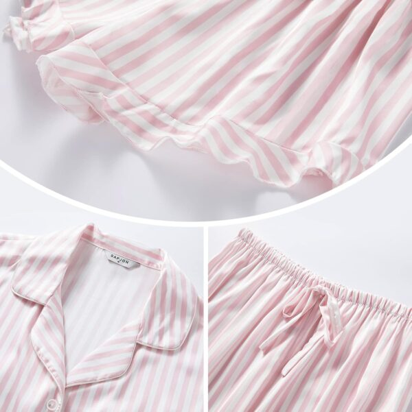 Luxury satin pajama set for women with ruffle notch collar and shorts