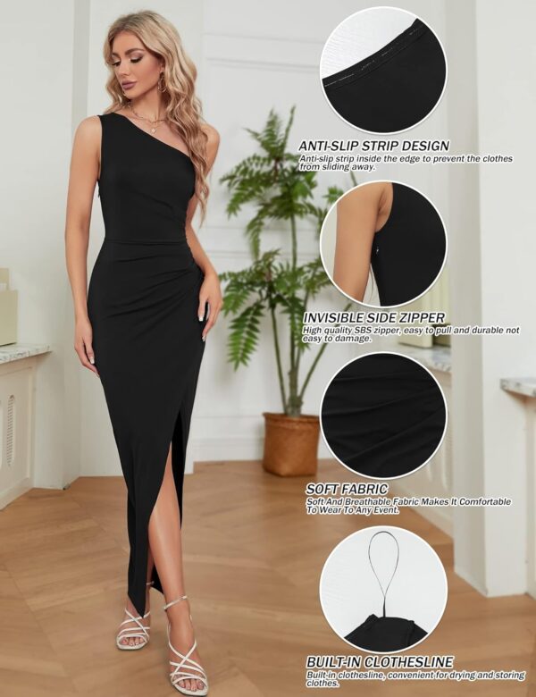 Women's one-shoulder bodycon dress in ruched style with split hem