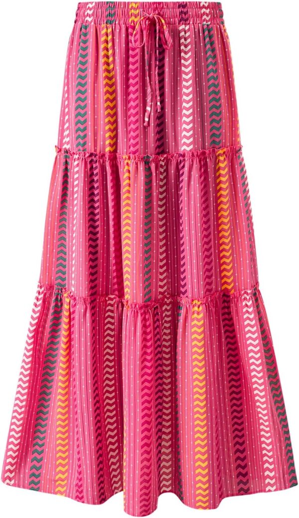 Women's floral maxi skirt showcasing a boho ruffle style for summer