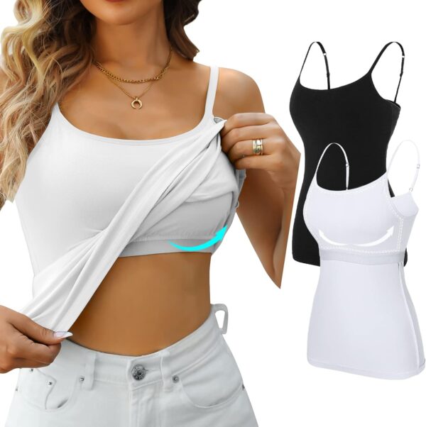 Women's adjustable spaghetti strap camisole in soft cotton, front view