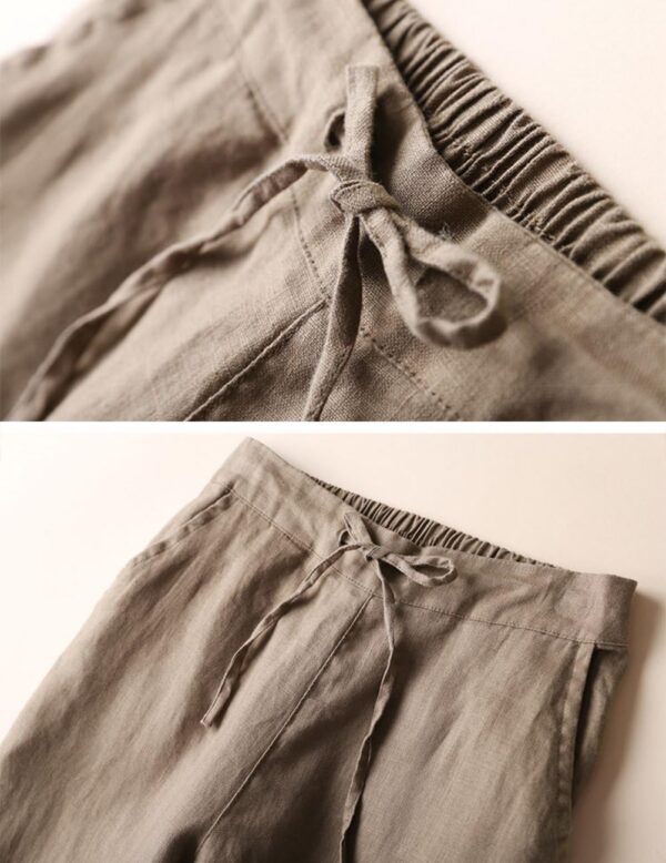 Women's ankle-length linen tapered pants with drawstring waist