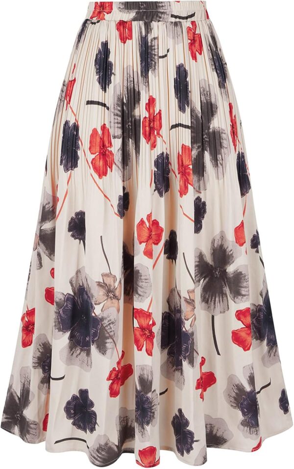 Leopard print pleated A-line midi skirt for women, high waisted style