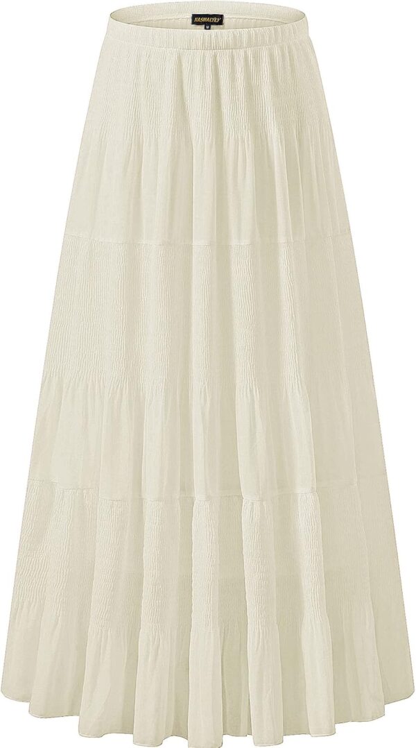 Women's pleated floral chiffon maxi skirt with high elastic waistband