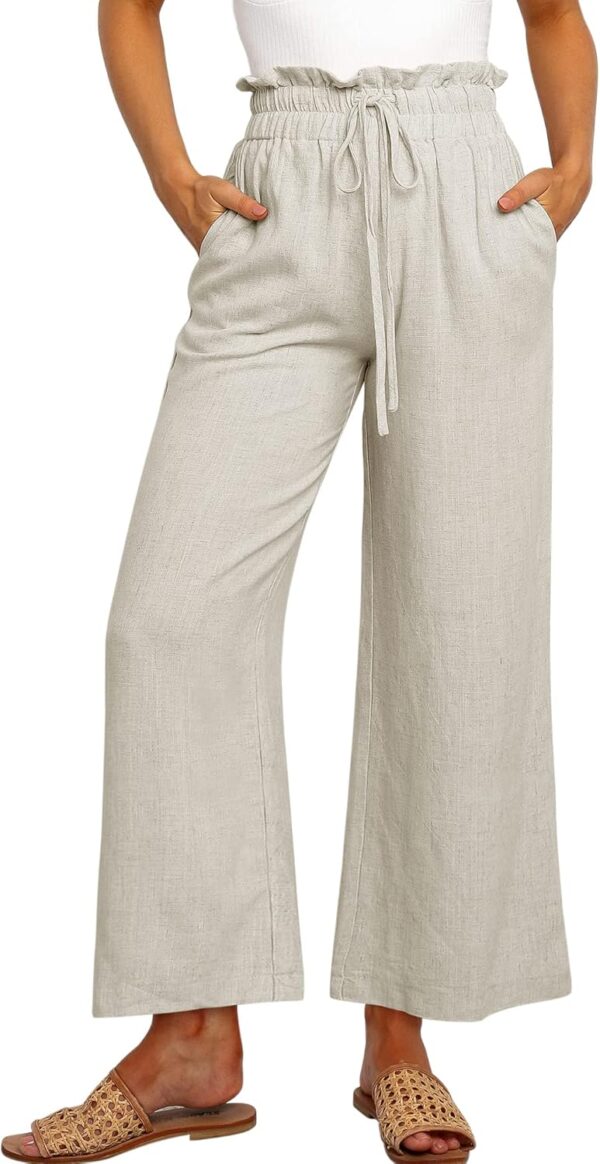 Women's best wide leg linen pants summer casual high waist in light beige