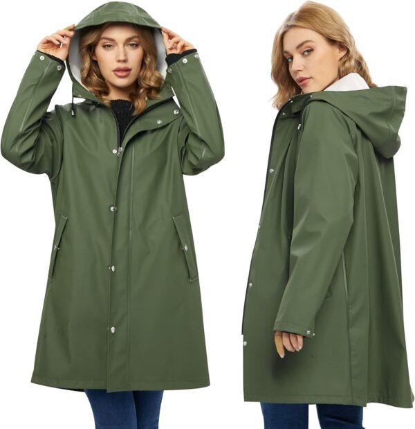 Women's long hooded waterproof rain jacket in vibrant yellow