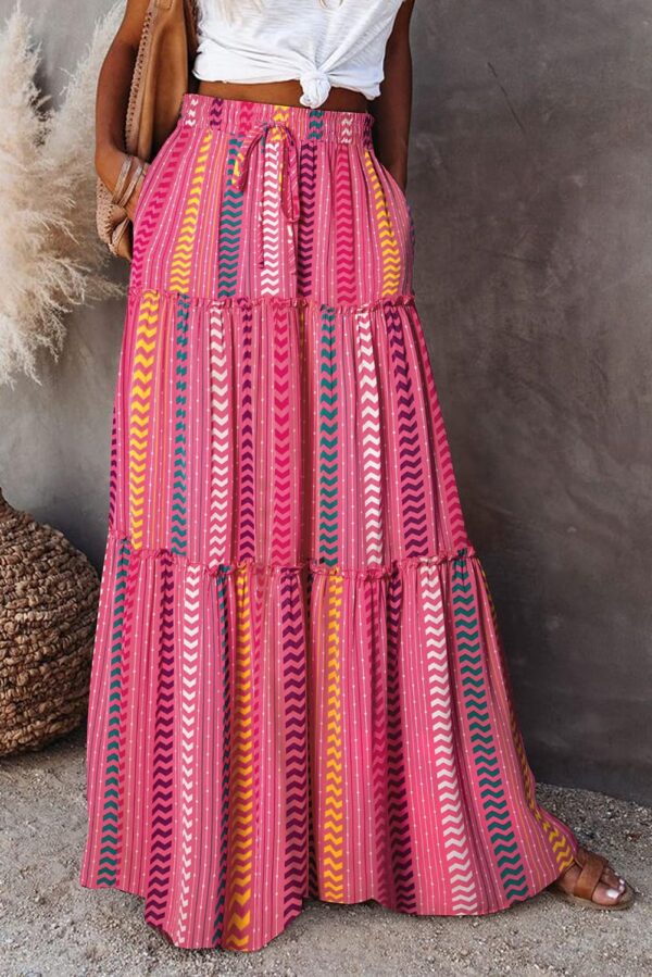 Women's floral maxi skirt in boho ruffle style, perfect for summer