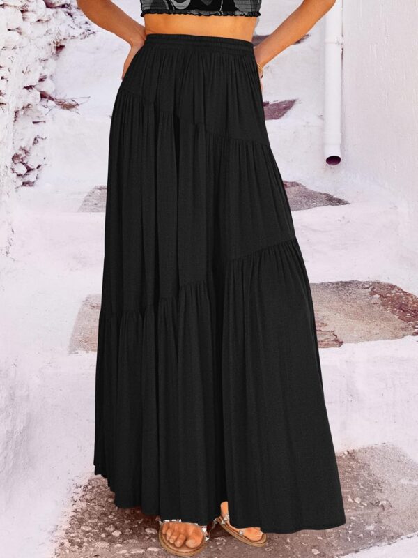 Women's high waist bohemian maxi skirt with tiered design and flowy silhouette