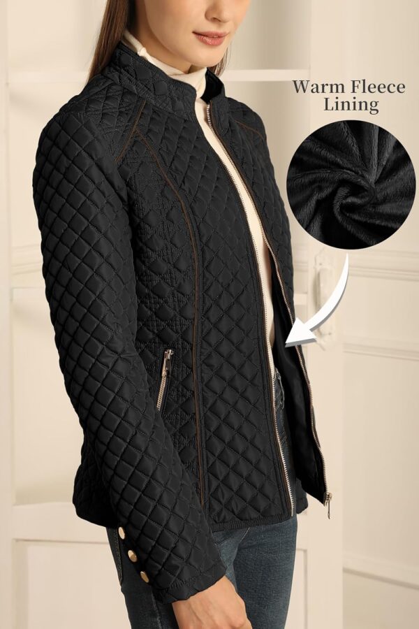 Women's lightweight puffer jacket in teal, quilted fleece lining view
