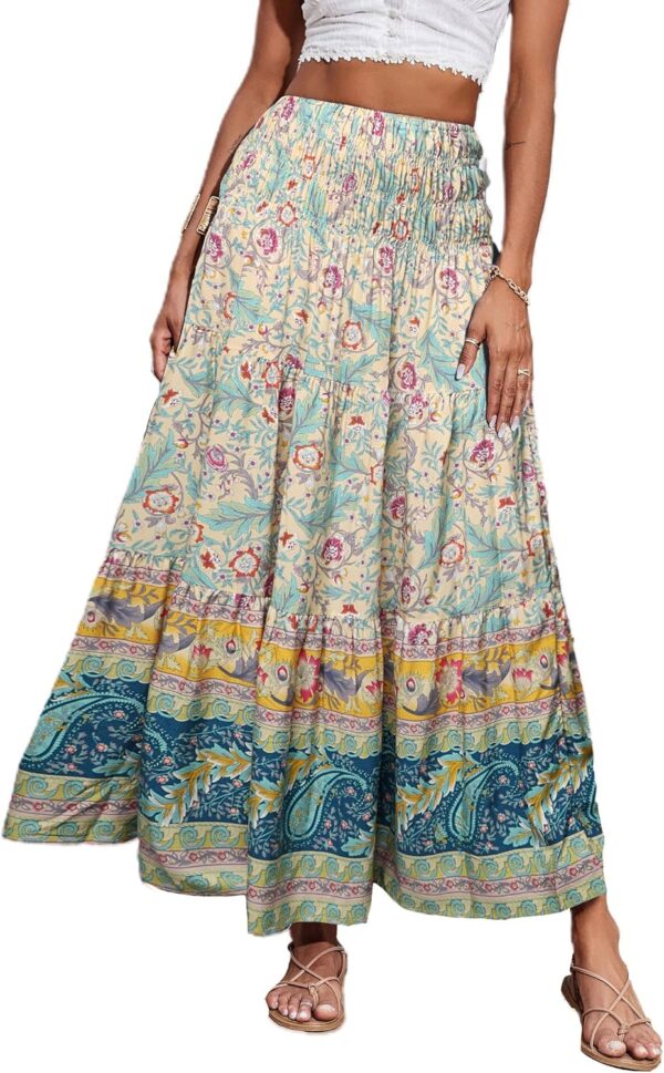 Floral maxi skirt with high waist and A-line shape for women
