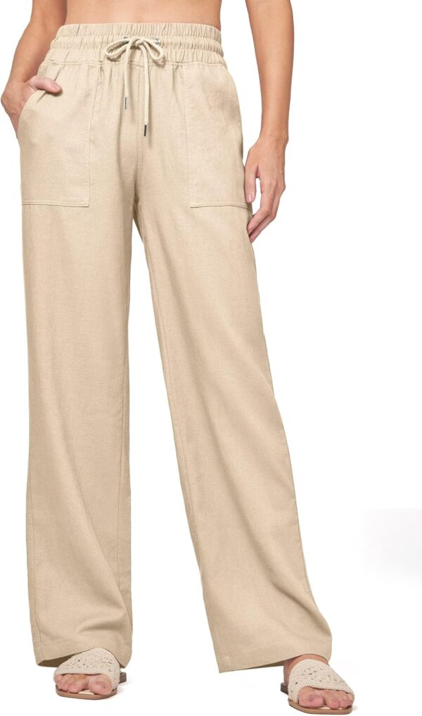 Women's wide leg linen beach pants in casual palazzo style with pockets