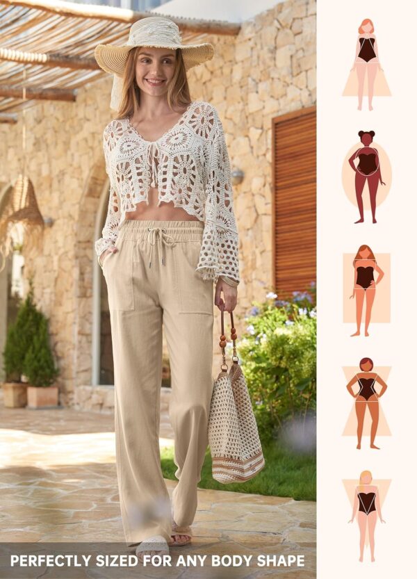 Women's wide leg linen beach pants in palazzo style with pockets