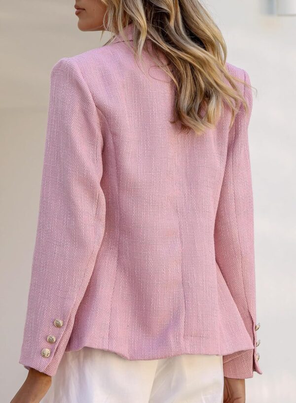 Women's double breasted tweed blazer with long sleeves, casual style