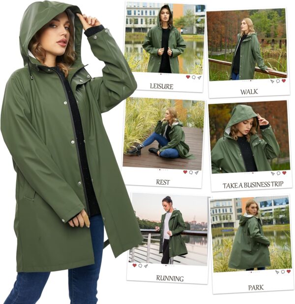 Women's long hooded waterproof rain jacket in vibrant color