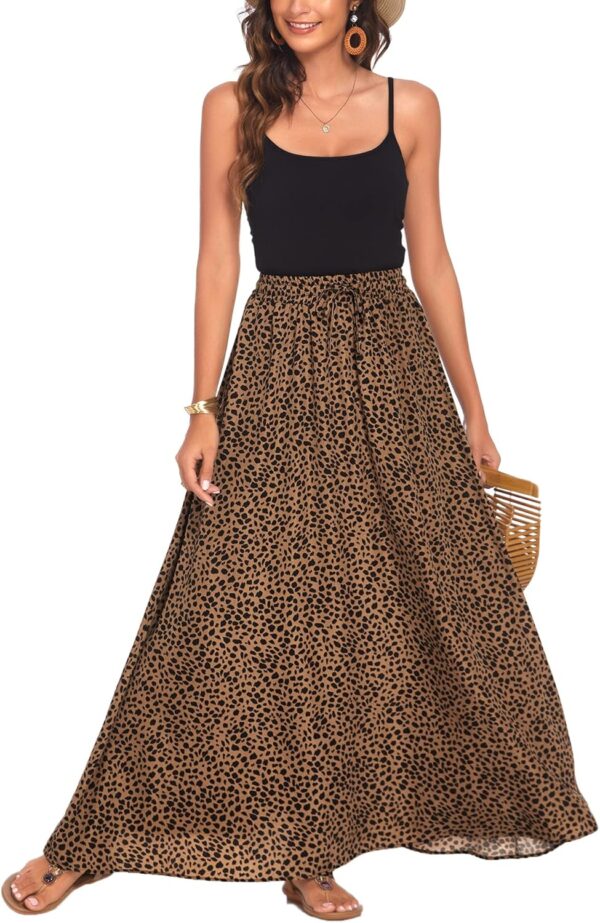 Women's elastic high-waisted pleated maxi skirt in navy blue front view