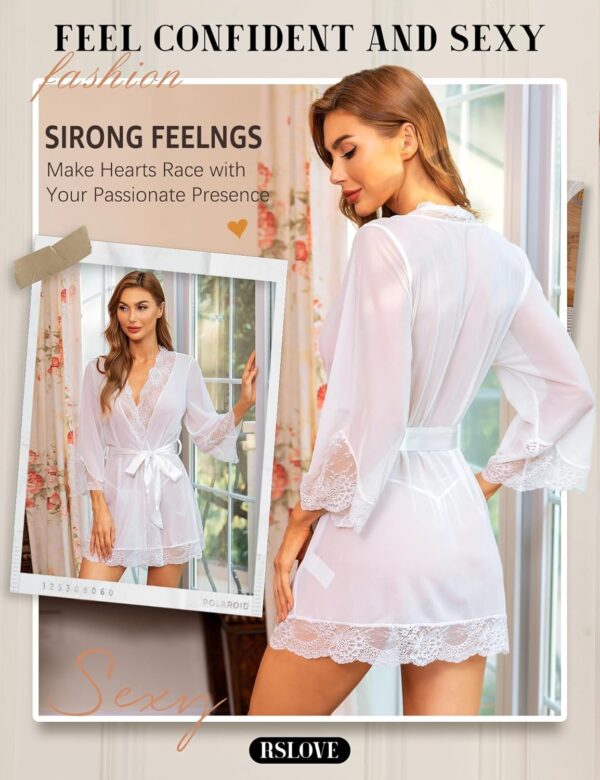 Affordable bridal lace kimono robe with scalloped edges and sheer fabric