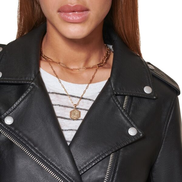 Best women's faux leather moto jacket by Levi's in belted style