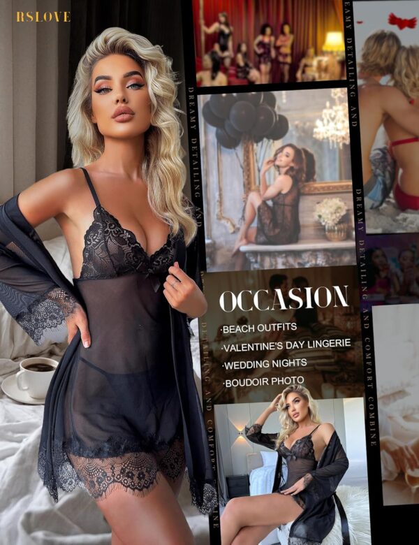 Women’s 3 piece sexy lingerie set with lace robe and bralette