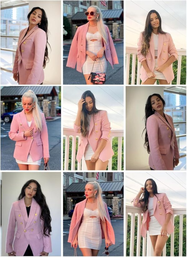 Casual women's tweed blazer in a double-breasted style with long sleeves