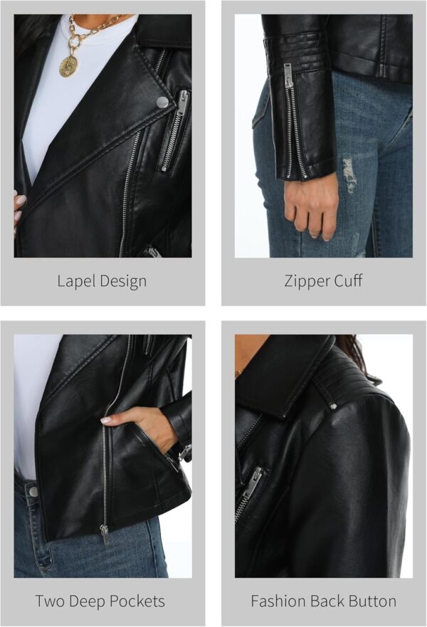 Fahsyee Women's vegan leather motorcycle jacket front view in black