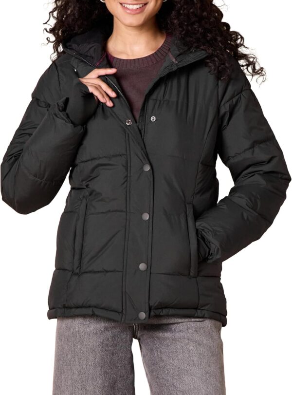 Women’s heavyweight quilted hooded puffer coat in plus size, front view
