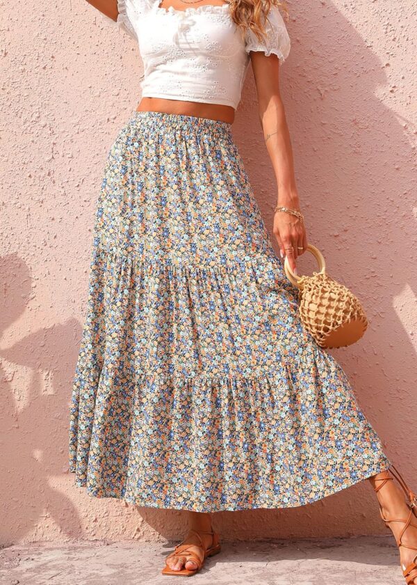 Best bohemian maxi skirt with a high waist and floral design in a casual flowy style